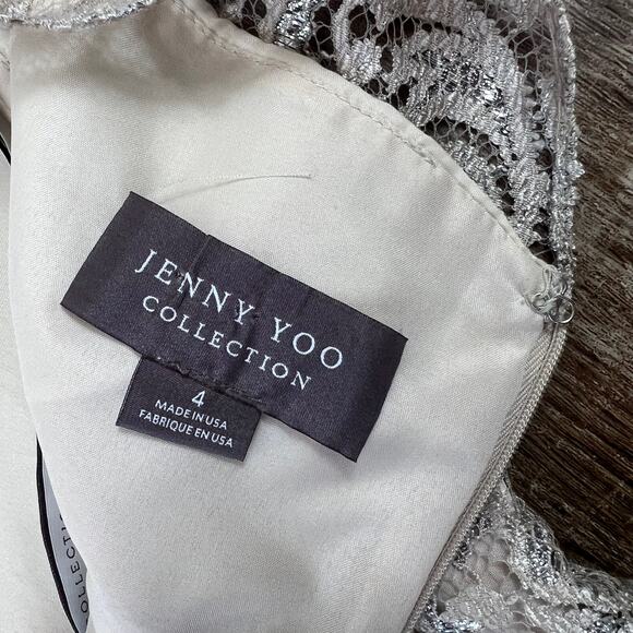 Jenny Yoo Collection Harlow Dress Lace Sweetheart Mini Cream Metallic - Picture 6 of 7